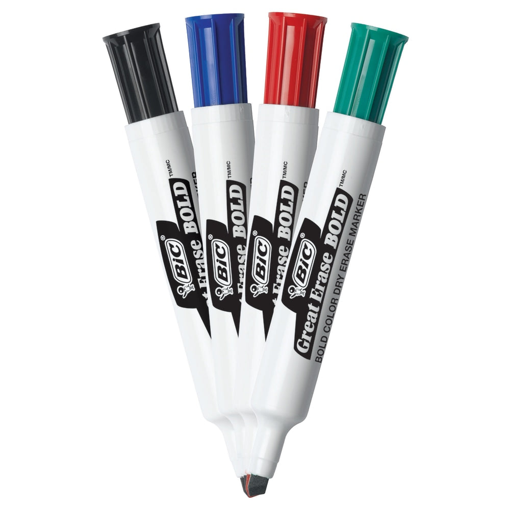 BIC Great Erase Bold Vivid Colors Dry Erase Markers, Chisel Point, Pack Of 4