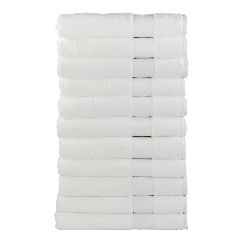 1888 Mills Lotus Egyptian Cotton Extra-Long Bath Towels, 27in x 58in, White, Pack Of 24 Bath Towels