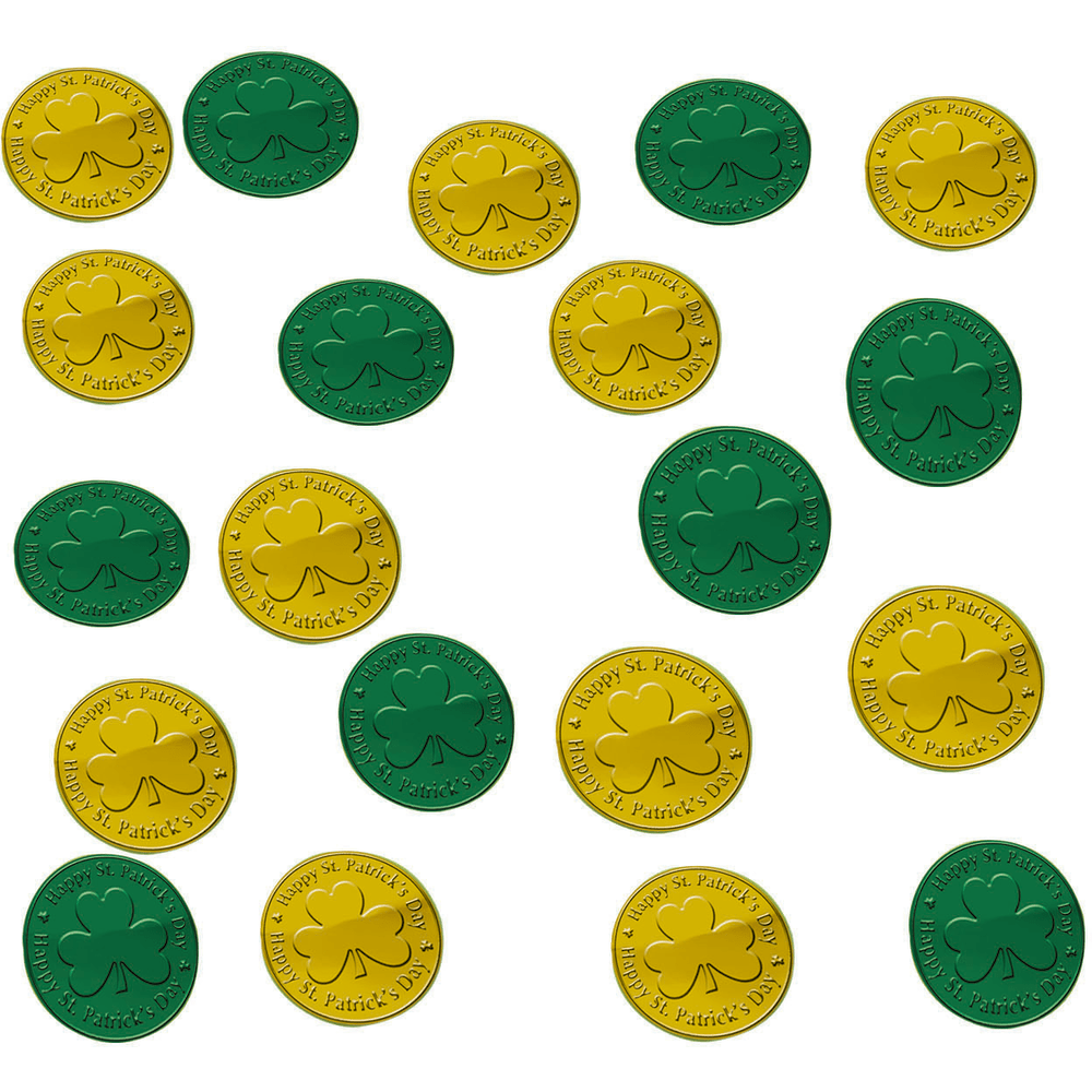 Amscan 395542 St. Patricks Day Coin Table Sprinkles, Gold/Green, Pack Of 300 Pieces