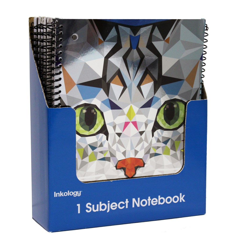 Inkology Spiral Notebooks, 8in x 10-1/2in, College Ruled, 140 Pages (70 Sheets), 3-D Totem Foil Designs, Pack Of 12 Notebooks