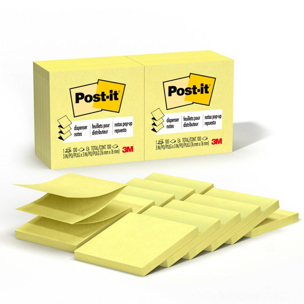 Post-it Pop Up Notes, 3 in x 3 in, 12 Pads, 100 Sheets/Pad, Clean Removal, Canary Yellow