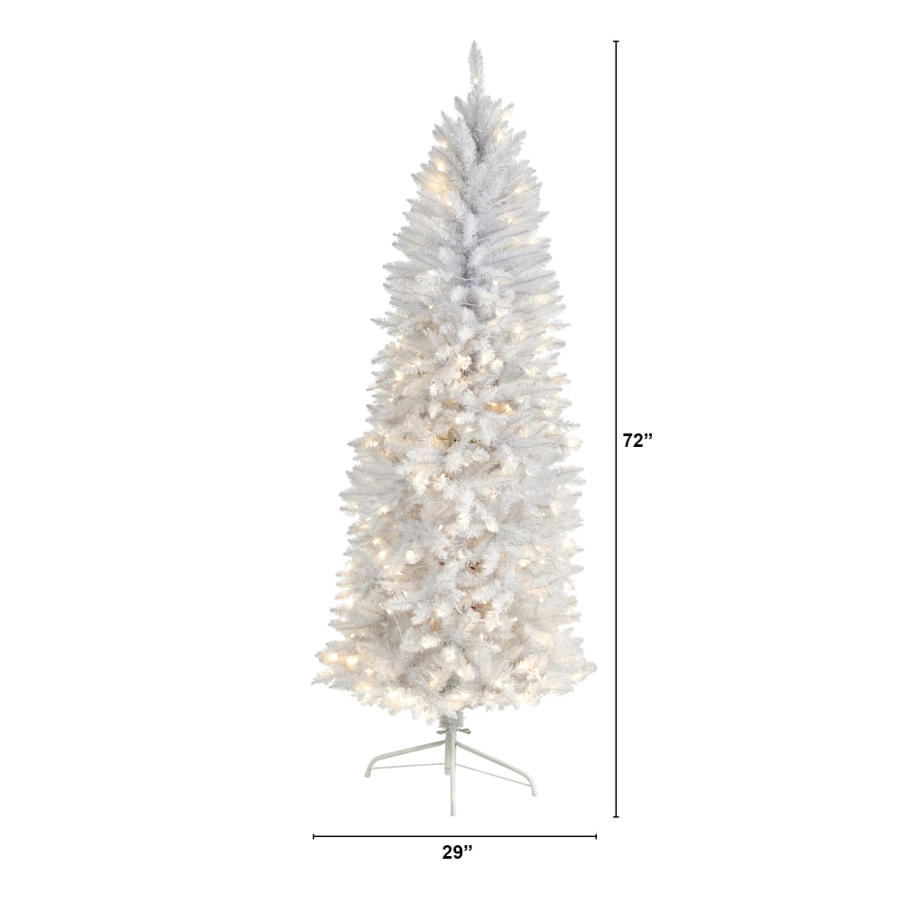 Nearly Natural Slim Artificial Christmas Tree, 6ft, White