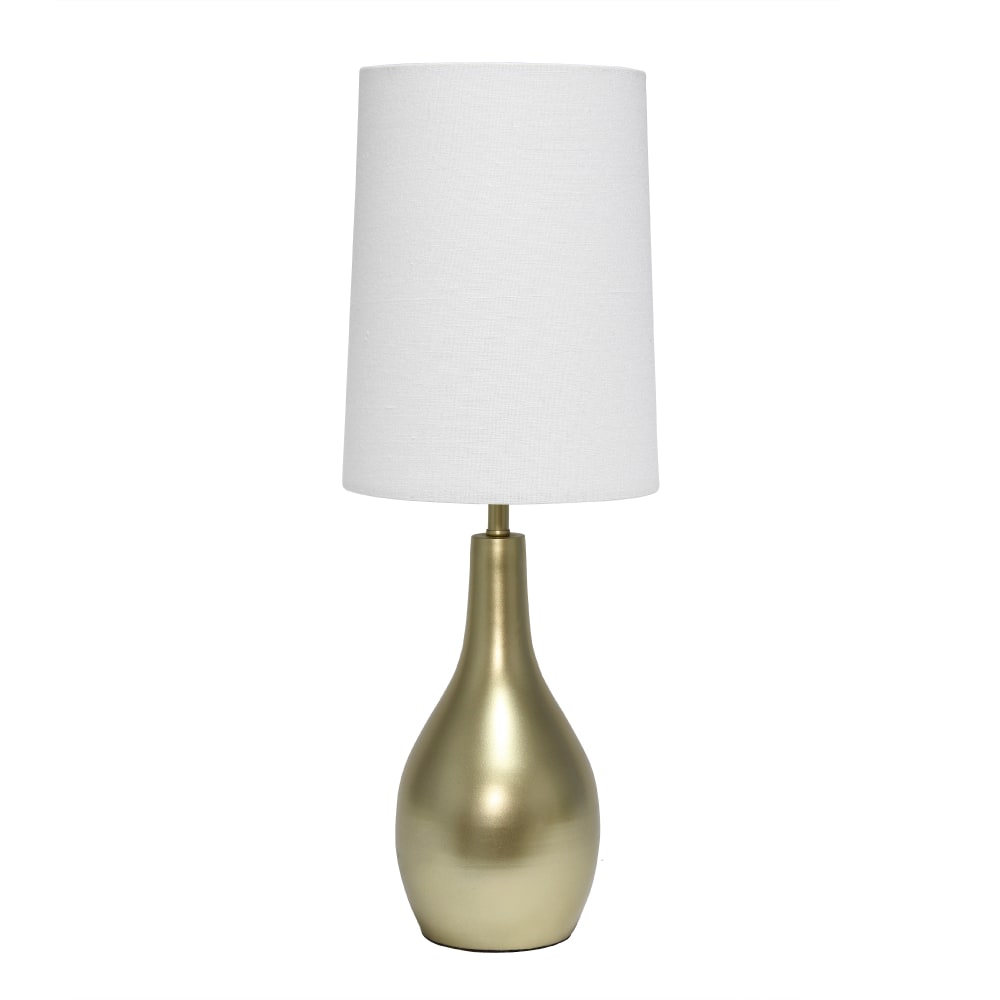 Simple Designs 1-Light Teardrop Table Lamp, 19-1/2inH, White Shade/Gold Base