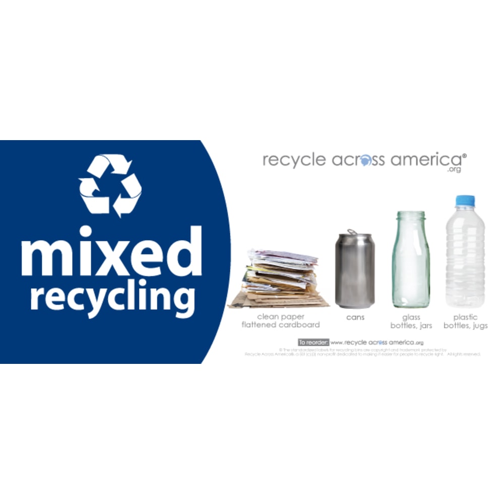 Recycle Across America Mixed Standardized Recycling Labels, MXD-0409, 4in x 9in, Navy Blue