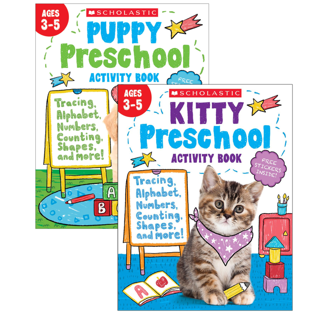 Scholastic Teacher Resources Puppy & Kitty Activity Book Bundle, Set Of 2 Books