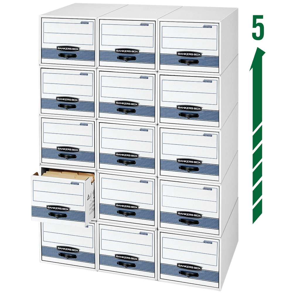 Bankers Box Stor/Drawer Steel Plus Drawer File, Letter Size, 23 1/4in x 12 1/2in x 10 3/8in, 60% Recycled, White/Blue, Pack Of 6