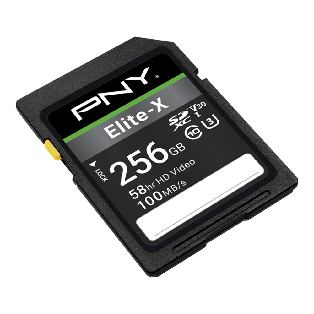 PNY Elite-X Class 10 U3 V30 SDXC Memory Card, 256GB, P-SD256U3100EX-GE