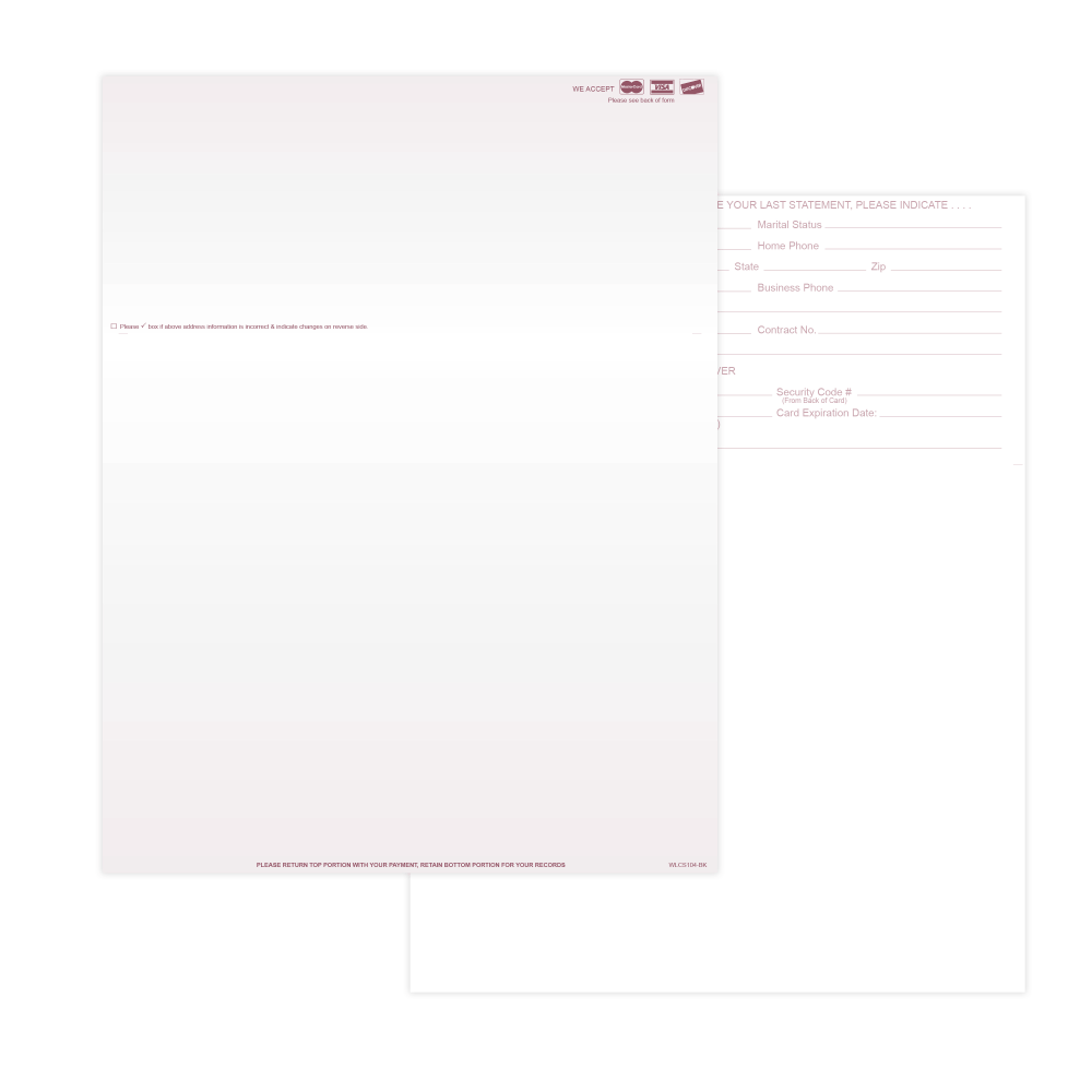 Laser 2-Sided Healthcare Medical Billing Statements, Preprinted MC/Visa/Discover Credit Card Accepted, 1-Part, 8-1/2in x 11in, Burgundy, Pack Of 1,000 Sheets