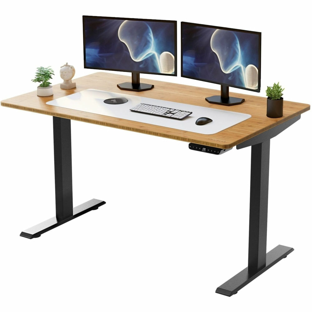 Rise Up Electric 60inW Standing Computer Desk, Natural/Black