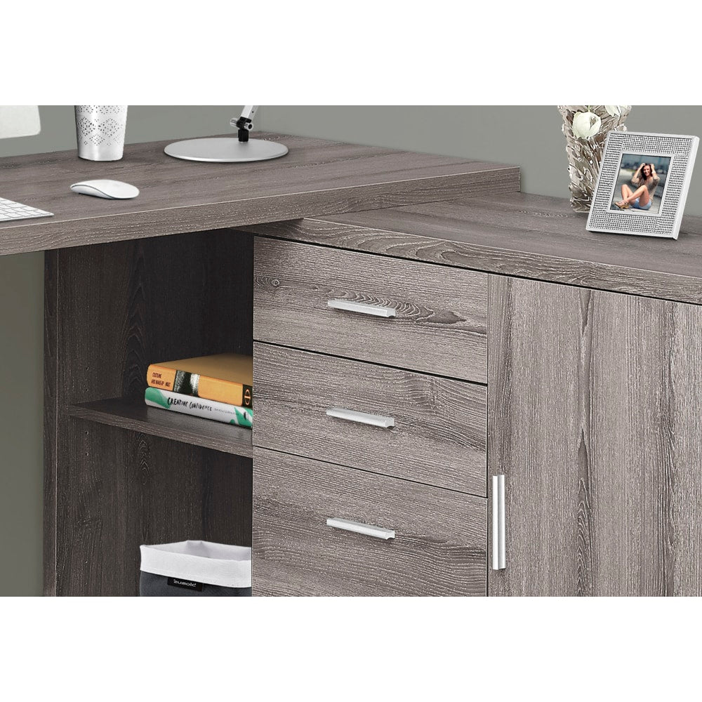 Monarch Specialties 24inW L-Shaped Corner Desk With Cabinet, Dark Taupe