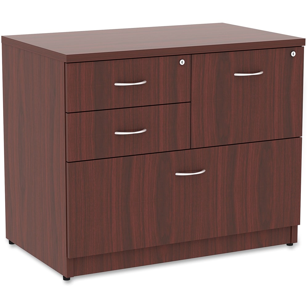 Lorell Essentials 35-1/2inW x 22inD Lateral 4-Drawer Combo File Cabinet, Mahogany