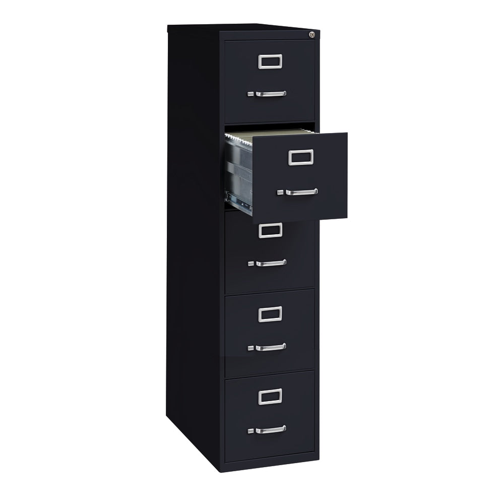 WorkPro 26-1/2inD Vertical 5-Drawer File Cabinet, Black