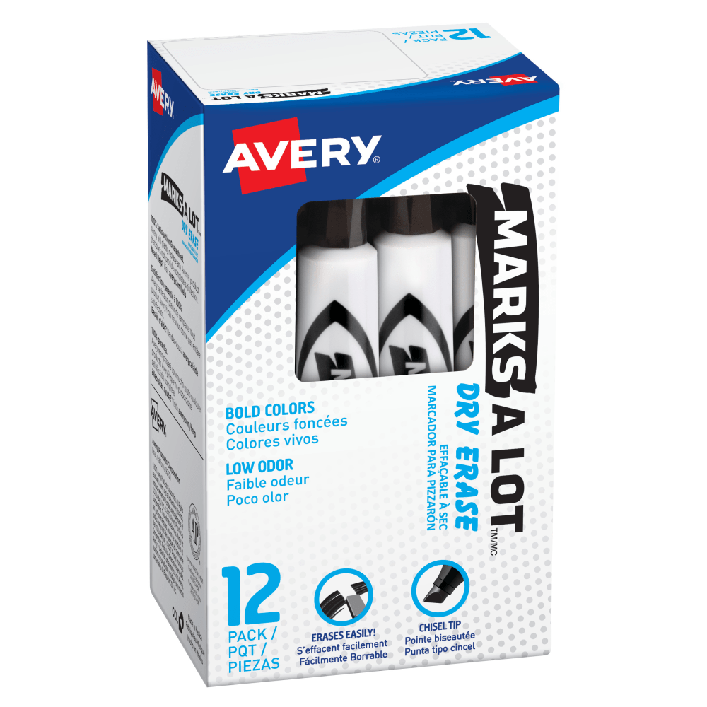 Avery Marks A Lot Dry-Erase Markers, Chisel Point, Black, Pack Of 12 Markers