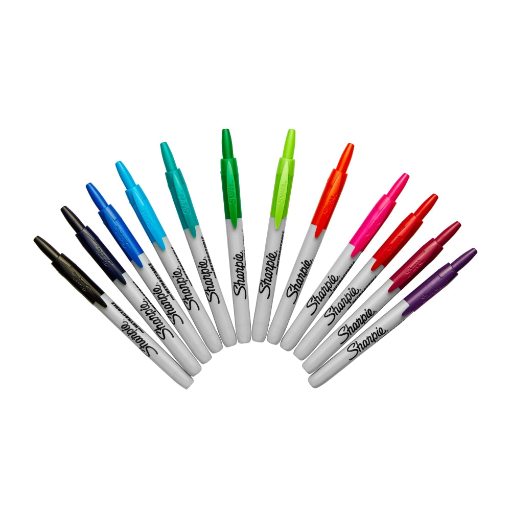 Sharpie Retractable Permanent Markers, Fine Point, Assorted, Box Of 12