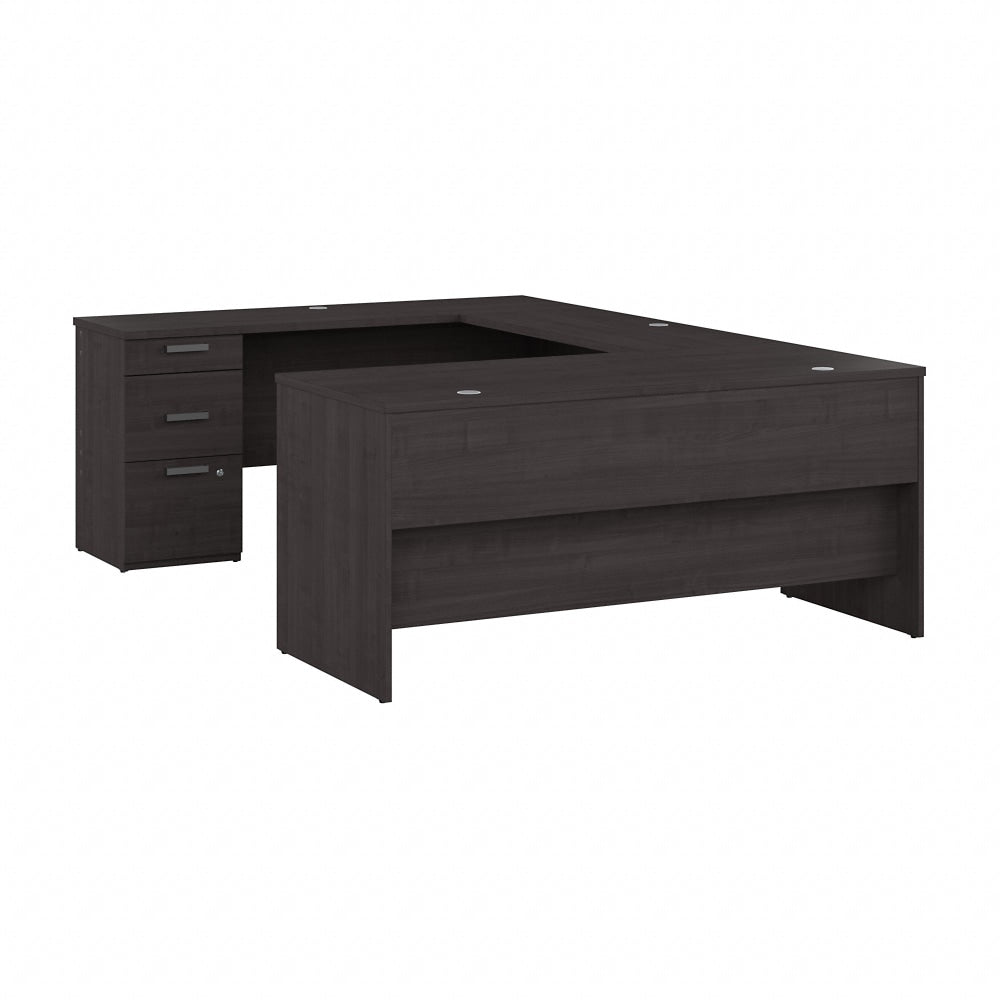 Bestar Ridgeley 65inW U-Shaped Computer Desk, Charcoal Maple