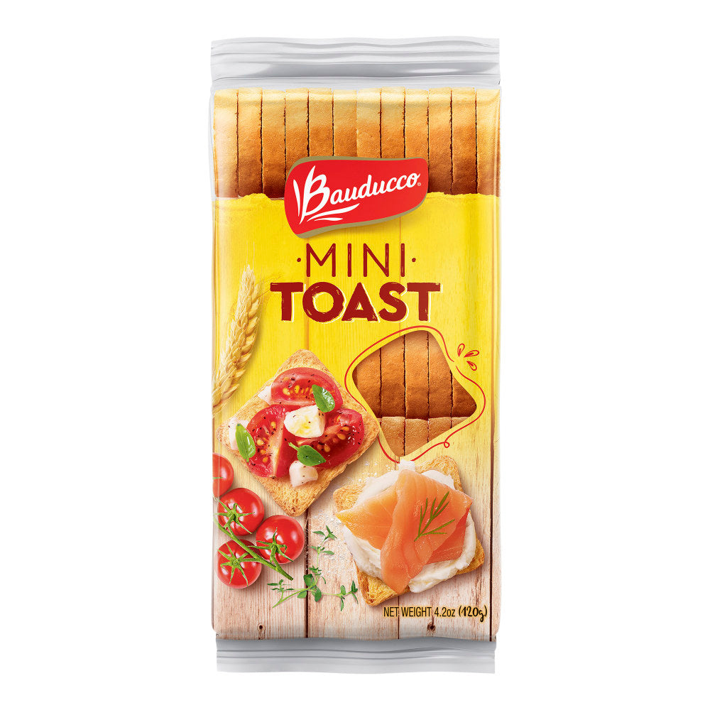 Bauducco Foods Toast Minis, Salty, 4.2 Oz, Pack Of 18 Bags