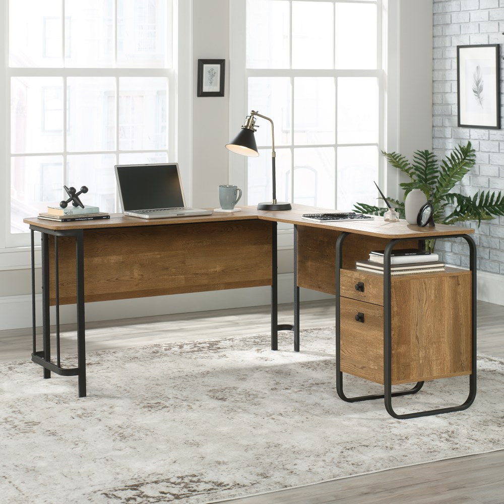 Sauder Station House 60inW L-Shaped Home Office Computer Desk, Etched Oak