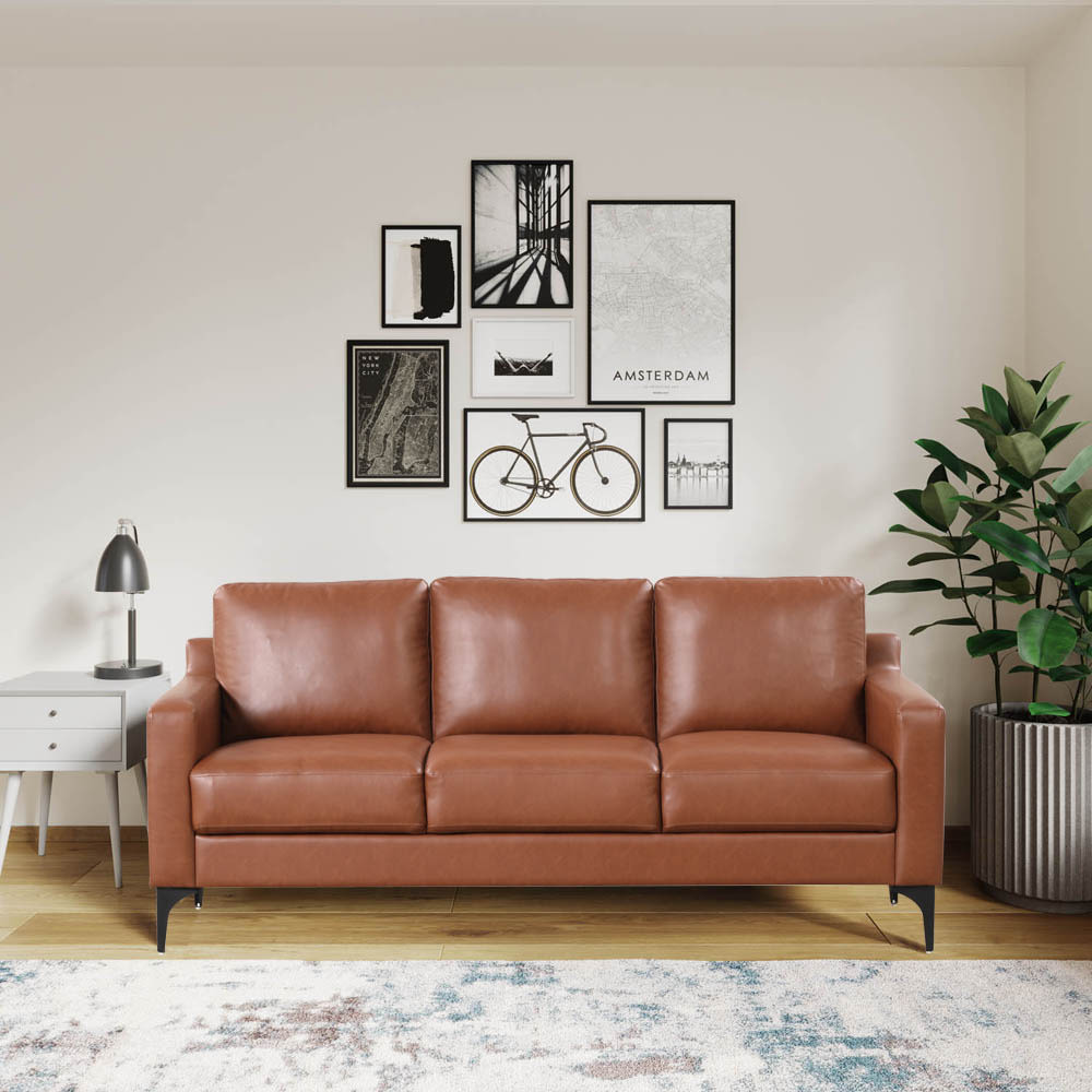 Lifestyle Solutions Serta Florence Faux Leather Sofa, 35inH x 78inW x 33-1/2inD, Brown