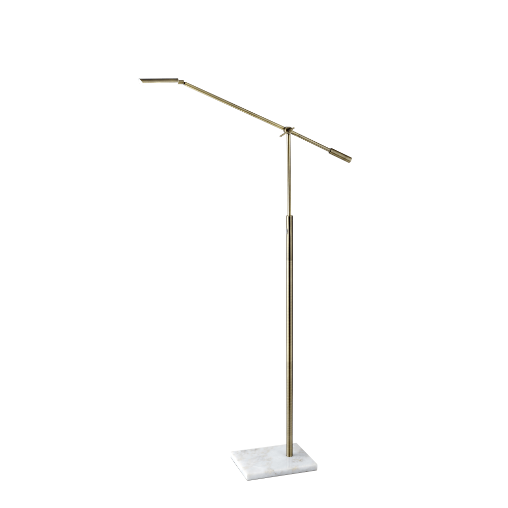 Adesso Vera LED Floor Lamp, 61inH, Antique Brass Shade/White Marble Base