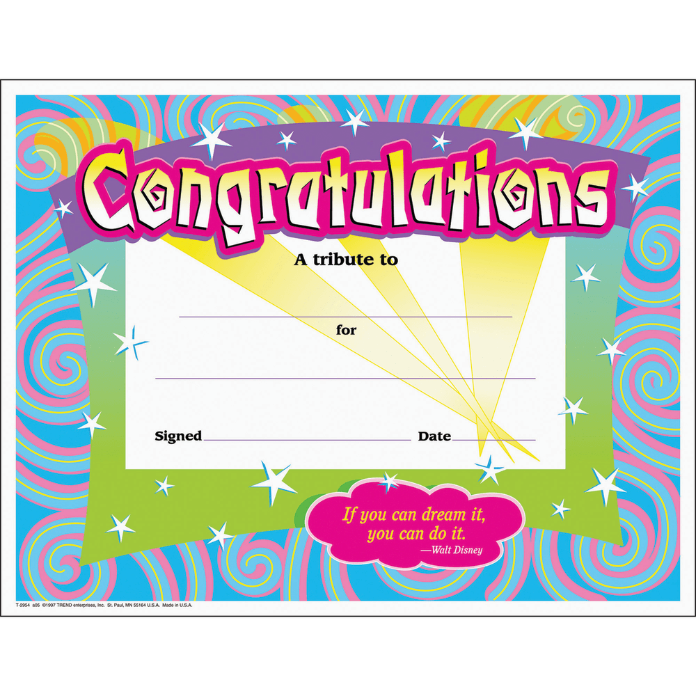 Trend Congratulations/Swirls Award Certificates, "Congratulations", 8.5in x 11in, 30 / Pack