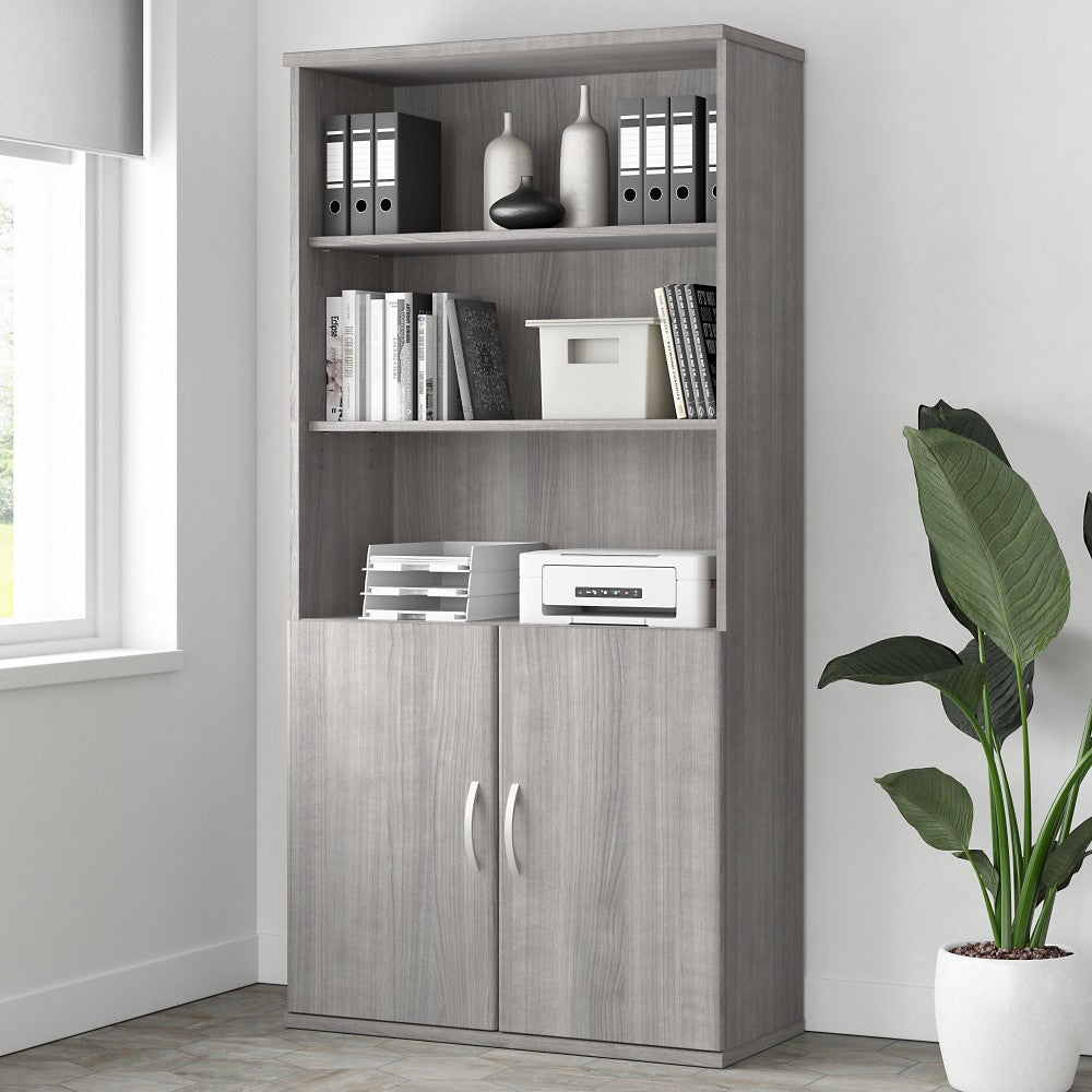 Bush Business Furniture Studio A 73inH 5-Shelf Bookcase With Doors, Platinum Gray, Standard Delivery