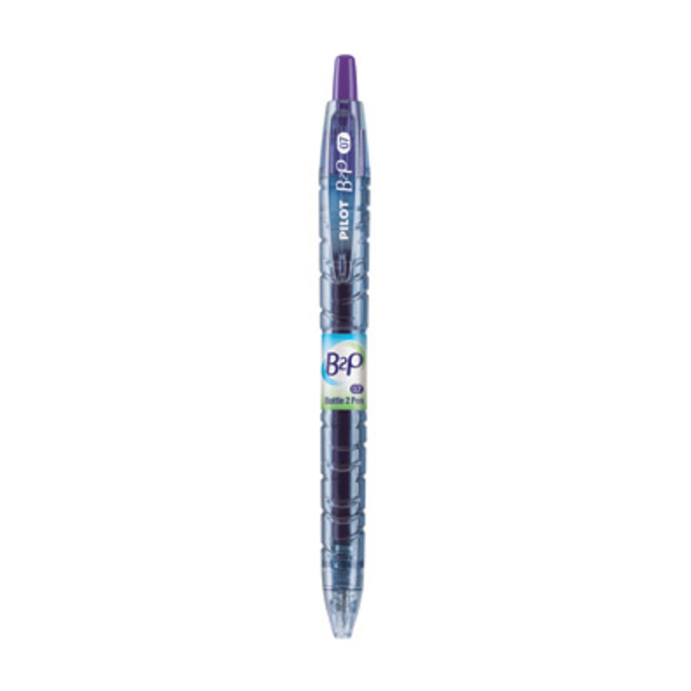 Pilot B2P Retractable Gel Pens, Fine Point, 0.7 mm, 89% Recycled, Purple Barrel, Clear Blue Ink, Pack Of 12