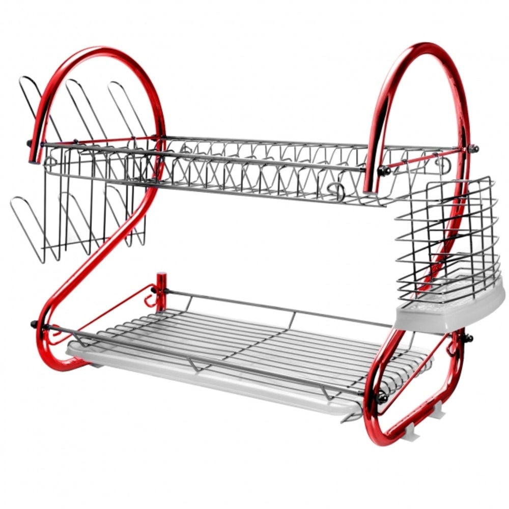 Megachef 16in Counter Top Drying Dish Rack, Red