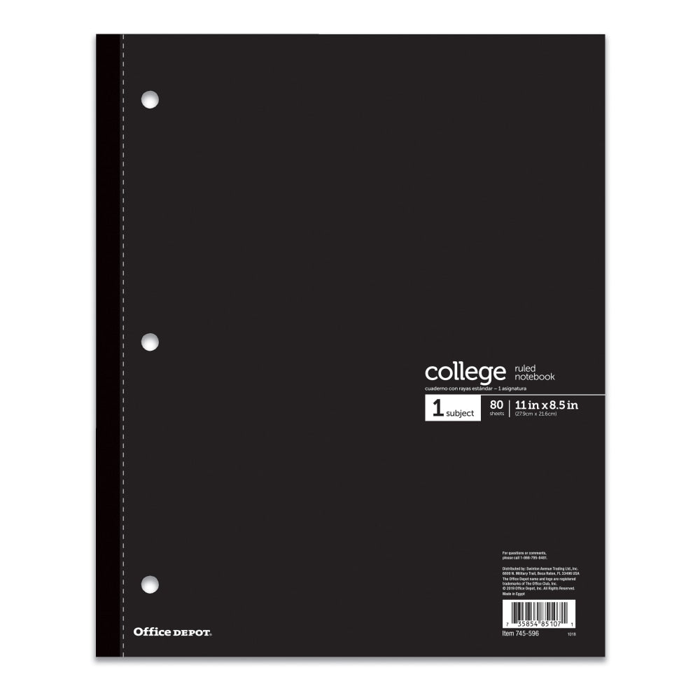 Office Depot Brand Wireless Notebook, 8 1/2in x 11in, 1 Subject, College Ruled, 80 Sheets, Assorted Colors