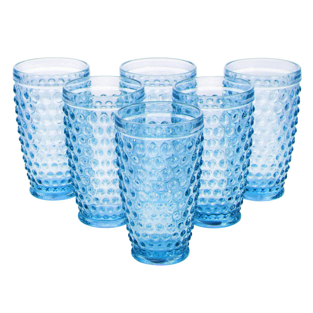 Martha Stewart Hobnail Handmade Glass Tumbler Set, 14.3 Oz, Blue, Set Of 6 Pieces