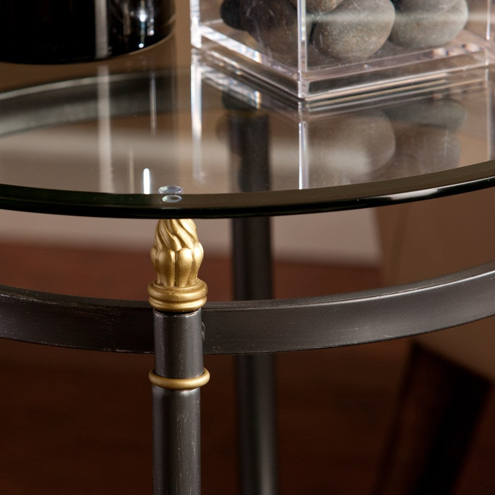 SEI Furniture Allesandro End Table, Round, Clear/Dark Gray/Gold