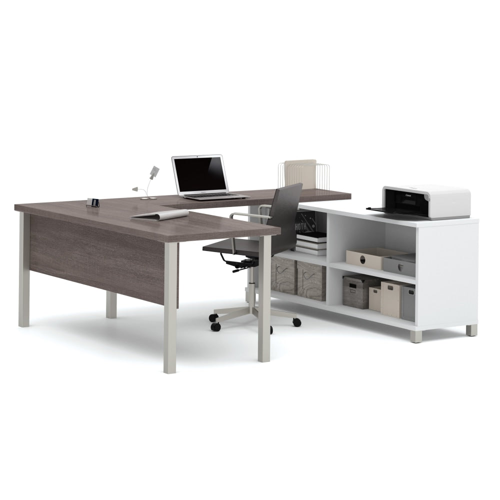 Bestar Pro-Linea 72inW U-Shaped Executive Computer Desk With Metal Legs, Bark Gray