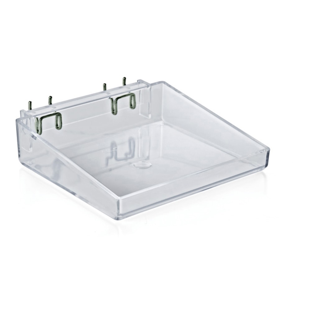 Azar Displays Open Trays For Pegboard/Slatwall, Metal U-Hooks, Small Size, 2in x 8in x 7in, Clear, Pack Of 2