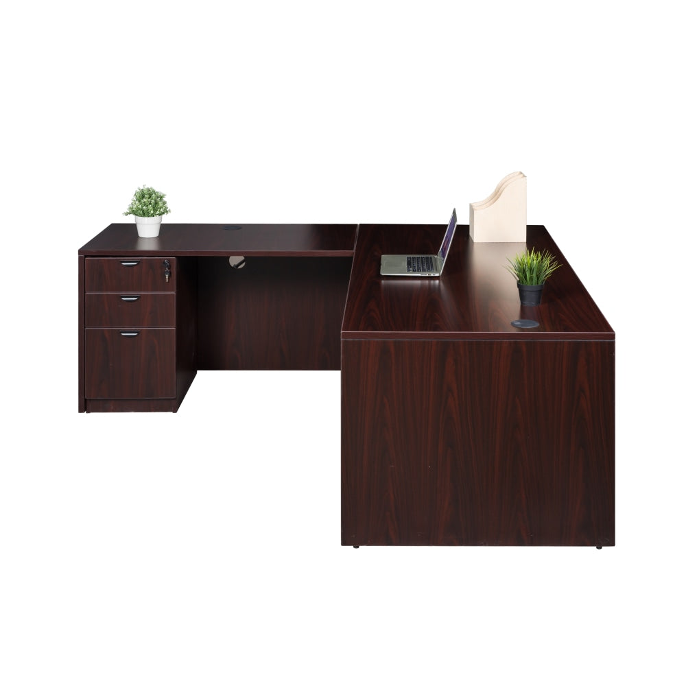 Boss Office Products Holland Series 71inW Executive L-Shaped Corner Desk With File Storage Pedestal, Mahogany