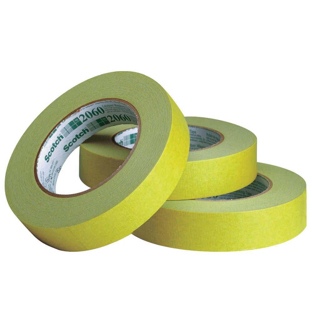 3M 2060 Masking Tape, 3in Core, 1in x 180ft, Green, Pack Of 12