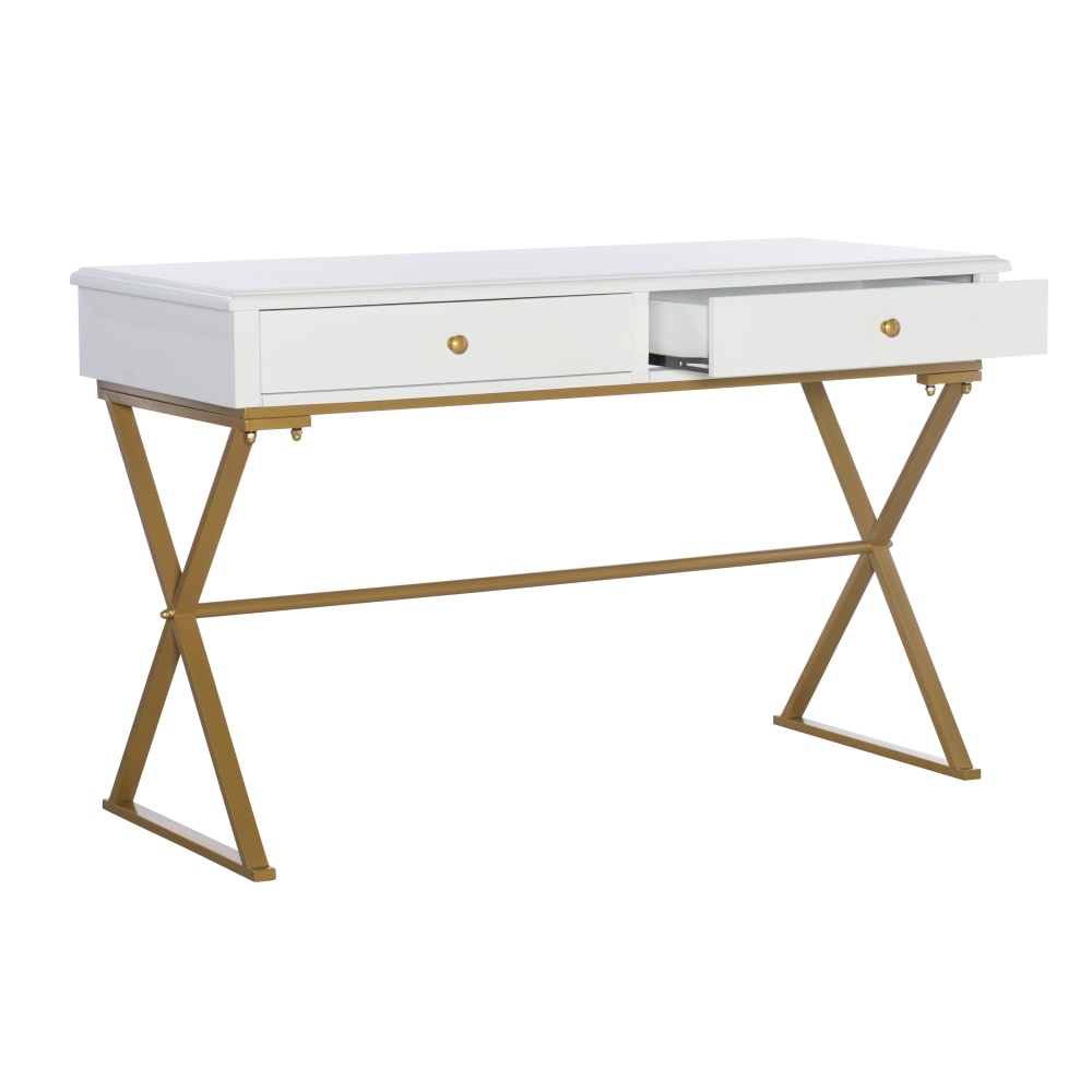 Linon Amy 47-1/4inW Campaign Home Office Computer Desk, White/Gold