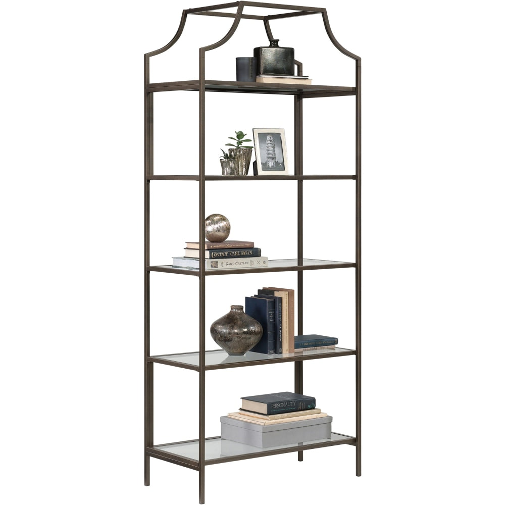 Sauder International Lux 71inH 5-Shelf Bookcase, Bronze/Glass