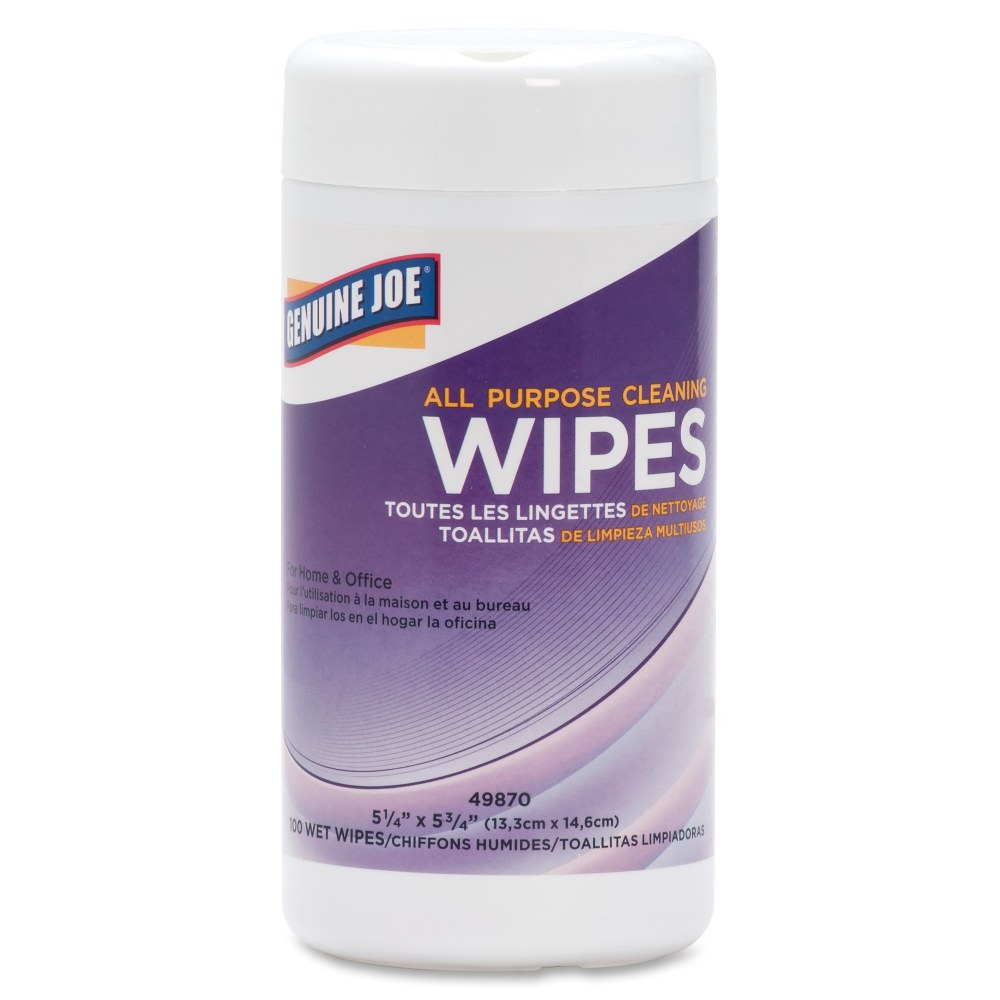 Genuine Joe All Purpose Cleaning Wipes - Wipe - 5.13in Width x 5.88in Length - 100 / Canister - 12 / Carton - Multi