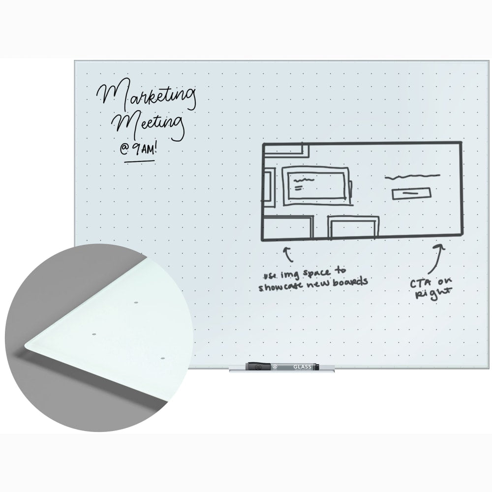 U Brands Frameless Floating Non-Magnetic Glass Dot Grid Dry-Erase Board, 36in X 24in, Frosted White (Actual Size 35in x 23in)