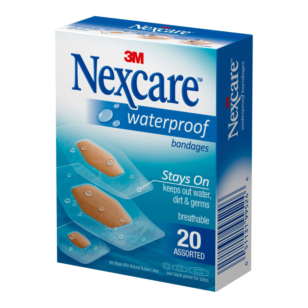 3M Nexcare Waterproof Bandages, Assorted Sizes, Box Of 20