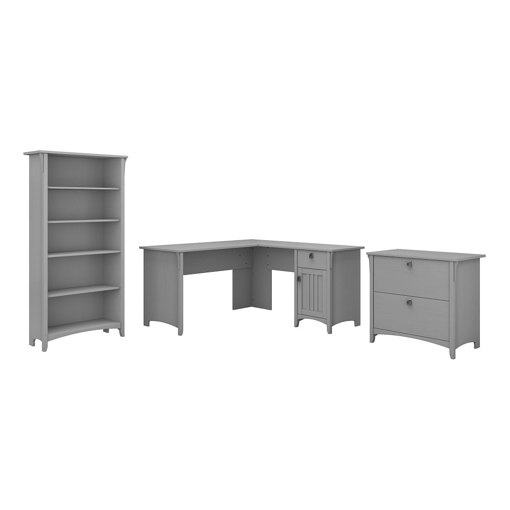 Bush Business Furniture Salinas 60inW L-Shaped Corner Desk With Lateral File Cabinet And 5 Shelf Bookcase, Cape Cod Gray, Standard Delivery