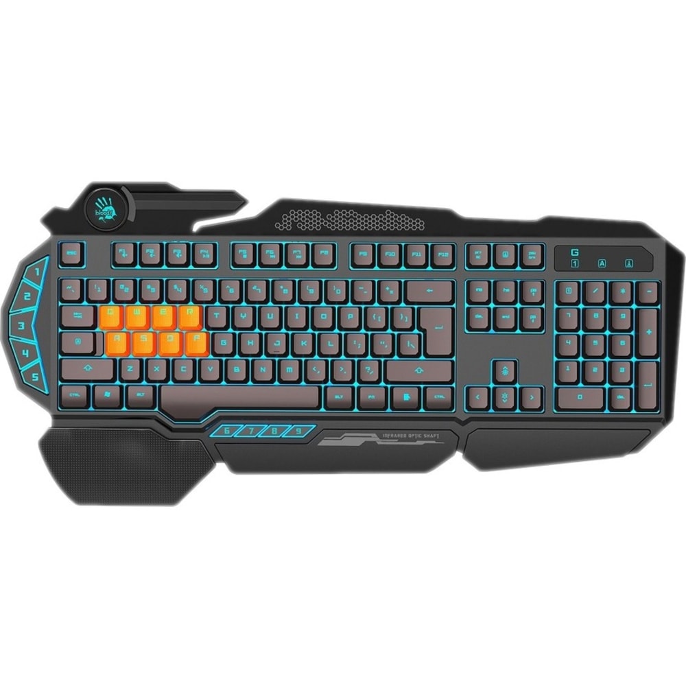 BLOODY GAMING PROGRAMMABLE 8 KEY LED MECHANICAL GAMING KEYBOARD - Cable Connectivity - USB Interface Multimedia, Macro Hot Key(s) - Windows - Membrane/Mechanical Keyswitch - Black