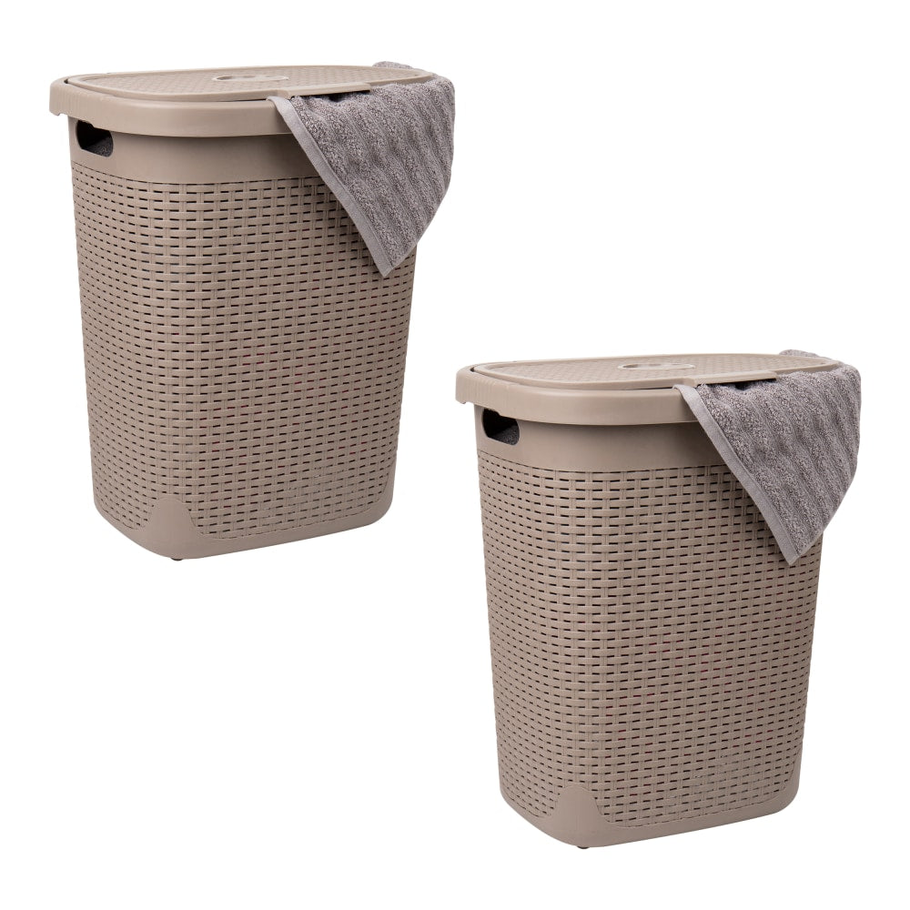 Mind Reader 50L Slim Laundry Hamper Clothes Basket with Lid, 21inH x 13-3/4inW x 17-33/20inL, Tan, Set of 2