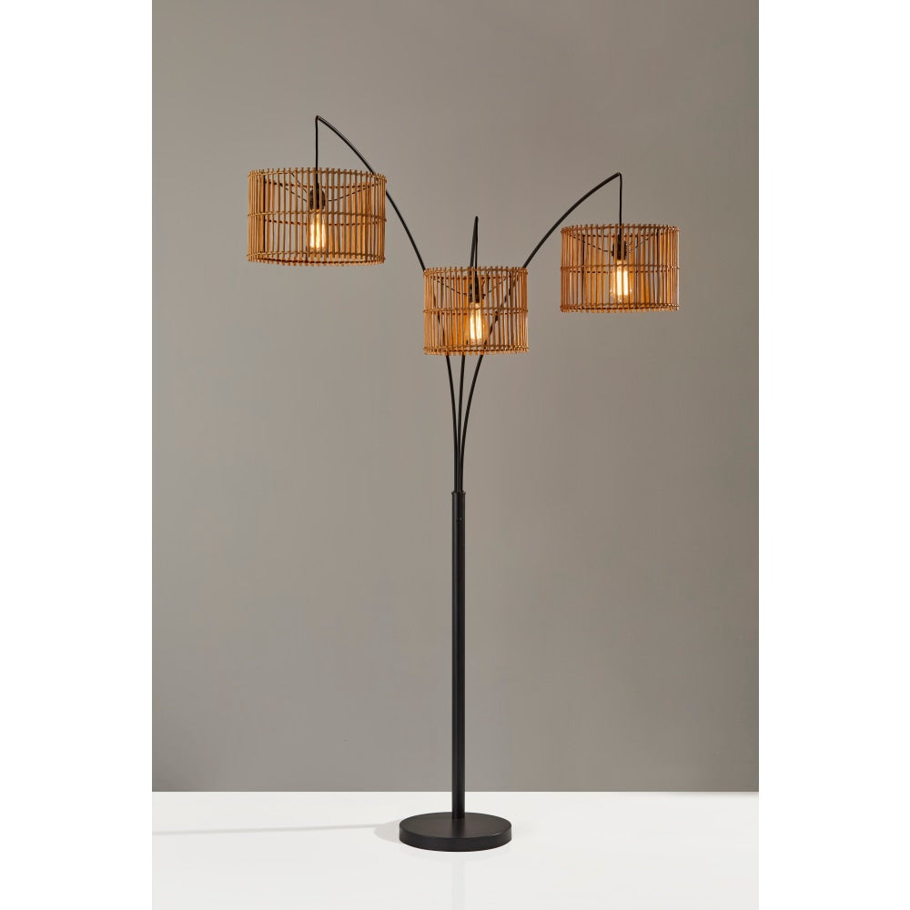 Adesso Cabana 3-Light Arc Lamp, 82inH, Natural Rattan Shade/Dark Bronze Base