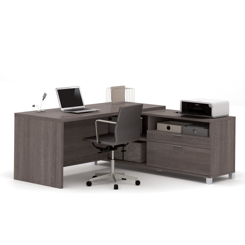 Bestar Pro-Linea 72inW L-Shaped Corner Desk, Bark Gray