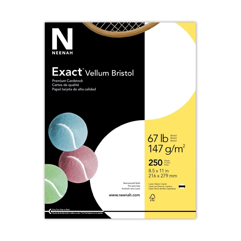 Exact Vellum Bristol Card Stock, White, Letter (8.5in x 11in), 67 Lb, Pack Of 250