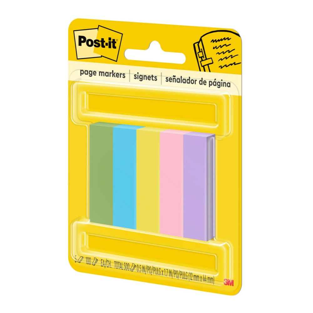 Post-it Notes Page Markers, 1/2in x 2in, Jewel Pop Colors, 100 Per Pad, Pack Of 5 Pads