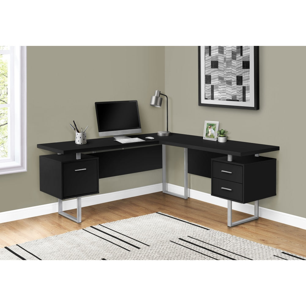 Monarch Specialties Dallas 71inW L-Shaped Corner Desk, Black