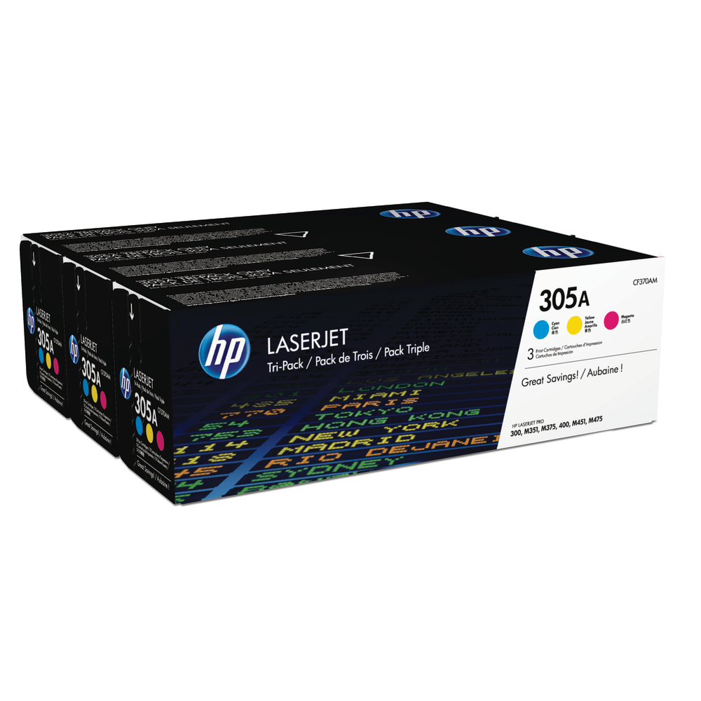 HP 305A Cyan, Magenta, Yellow Toner Cartridges, Pack Of 3, CF370AM