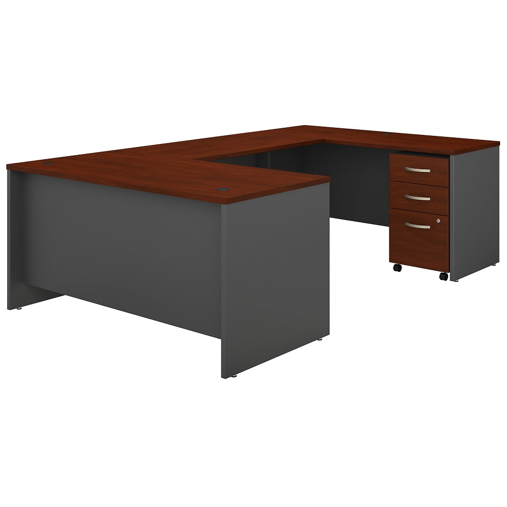 Bush Business Furniture 60inW U-Shaped Corner Desk With 3-Drawer Mobile File Cabinet, Hansen Cherry/Graphite Gray, Standard Delivery