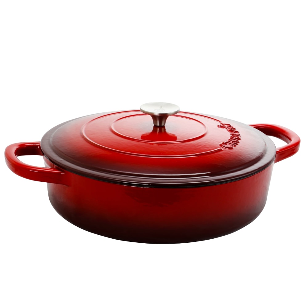 Crock-Pot Artisan Enameled Cast Iron Round Braiser Pan With Lid, 5 Qt, Scarlet Red